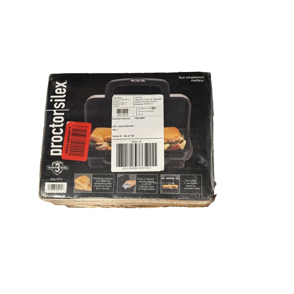 Proctor Silex Panini Press Sandwich Maker Grill Nonstick Plates New Sealed